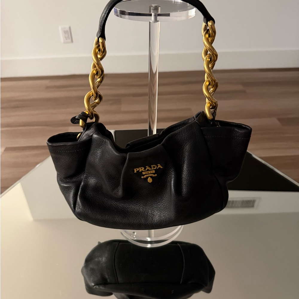 Prada Black Leather Shoulder Bag with Gold Chain - Picture 3 of 11